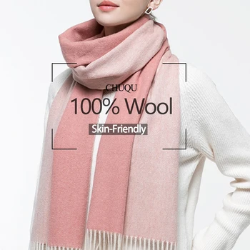 

100% Wool Women scarf Cashmere 2019 Occident Shawl Long Warm Echarpe Mujer Winter Fringed Scarves for Ladies Solid Tassels Wraps