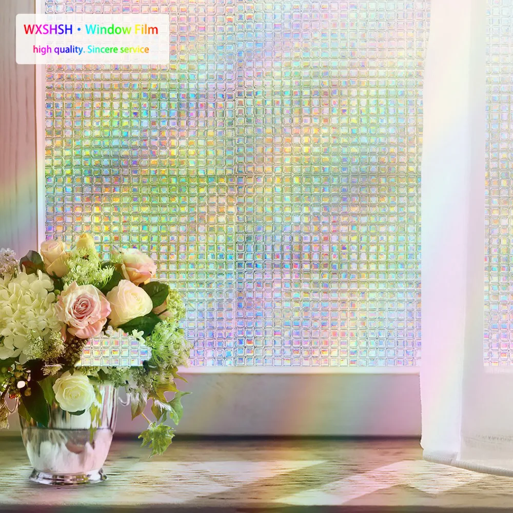 

wxshsh rainbow decorative window film tinted static self adhesive cling glass stickers 3D Mosaic privacy windows foil htv vinyl