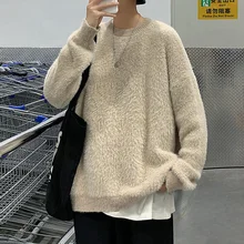 Winter Plush Sweater Men Warm Fashion Casual O-neck Knitted Pullover Men Loose Long-sleeved Sweater Mens Jumper Clothes S-2XL