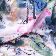 118*108 см 19 мм 93% шелк и 7% спандекс принт лотоса стрейч синий шелк атласная ткань для платья Cheongsam рубашка куртка B229