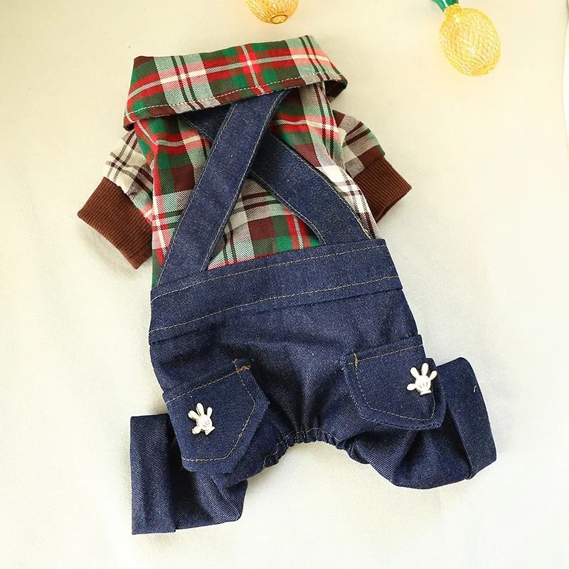 

Pet Dog Cat Spring And Autumn New Style Students Suspender Pants Red And Green Brown White Plaid Teddy Bichon Clothes