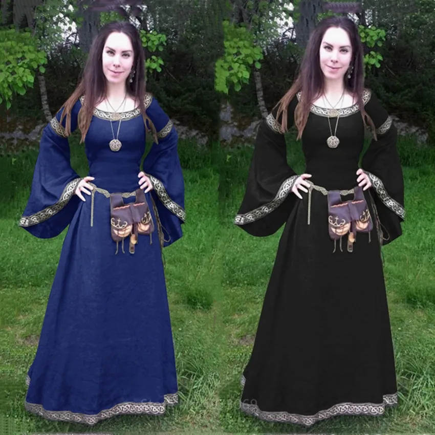 

Medieval Gothic Solid Long Dress Halloween Women Victorian Renaissance Costumes for Party Gowns Middle Ages Elegant Dresses