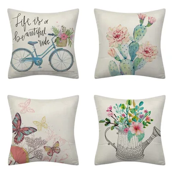 

Cross Border New Style Flower Butterfly Spring Outing Bike Spring Pillow Covers Cushion Cover Flax Digital Printing Excluded Cor
