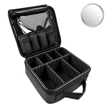 

Waterproof Portable Storage Case Travel Professional Divider Storage Box Compartment With Adjustable Divider&Mirror Cosmetic Bag