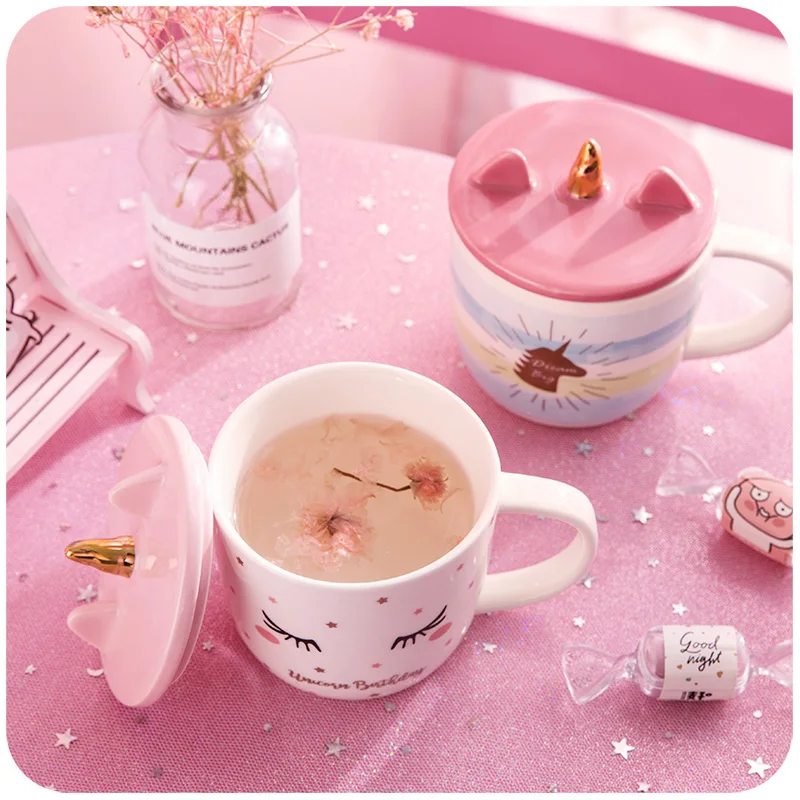 Милая керамическая кружка в виде единорога Мультяшные животные с крышкой ложкой