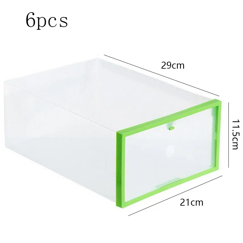 6 шт./компл. складной ящик коробки для хранения Комбинации прозрачный Портативный многоцелевой Цветной прозрачной пылезащитной коробка для обуви - Цвет: Green-6pcs