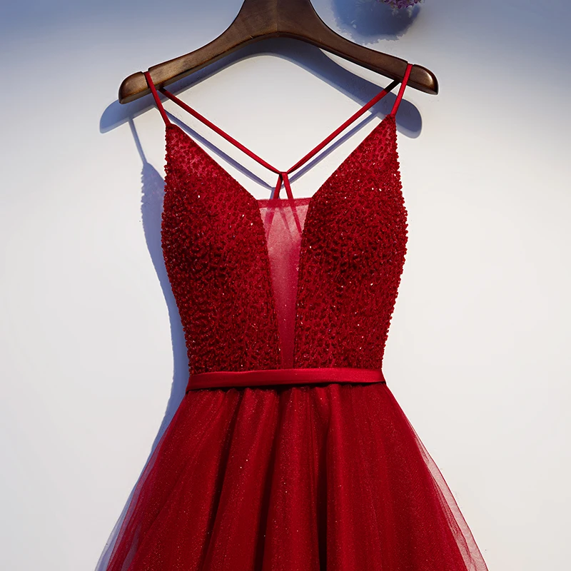 A-Line выпускное платье цвета Бургунди фатиновые вечерние платья, украшенные бисером длинное платье Платья для вечеринок вечернее платье со шнуровкой сзади; Robe De Soiree