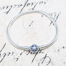 925 пробы серебряный браслет кристаллизованный Снежинка застежка змея цепочка браслет на запястье подходит для женщин шарик шарм Diy ювелирные изделия