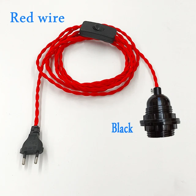 Vintage Power Cords EU Plug With Line Switch E27 LED Lights Edison Bulbs Incandescent Lamps Socket Twisted Wire Cord Lamp Hoder red C