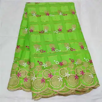 

2020 latest High quality Saudi block lace African 100%cotton swiss voice lace with stones fabric for Party long Dresses Green