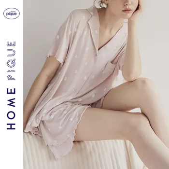 

Pyjamas Women Ice Cream Bear Print Pajamas Women Summer Short-sleeved Shorts Modal Loose Home Service Suit