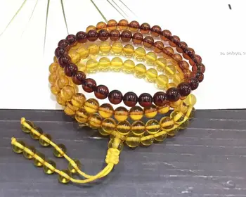 

Certificate 6mm Natural Amber Bloold Red Yellow Gold Amber Bracelet 108 Prayer Round Beads Women Love Gift Crystal AAAAA