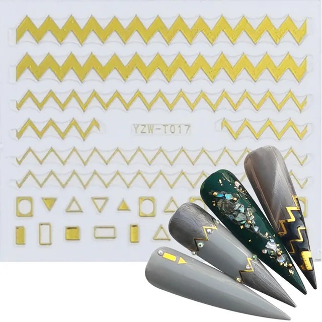 Nail Stickers for Manicure Nail Sticker Sliders For Nails Decal Self-adhesive Nails Figures Transfer Black DIY Accessories YZW-T017 golden