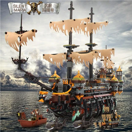 

GSBAN Movie Pirate of The Caribbean Ship Slient Mary Boat Model Compatible Movie Figures Sets Building Blocks Toys For Children