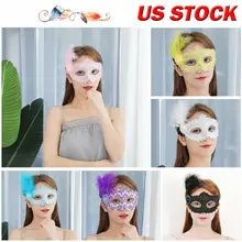 Модные женские туфли черного цвета кружева Маскарадная маска с перьями маскарад Вечерние из прозрачного стекла; выпускной бал; костюм для Хэллоуина вечерние 6 Цвета