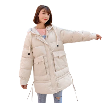 

QIMAGE Fashion Women Winter Coats Thick Warm Hood WinterJacket Female Korea Style Winter Parkas Winter Coat Black Color