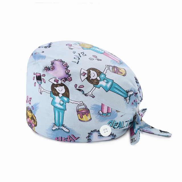Hot Adjustable scrubs women Unisex Printing Cotton Scrub Hat Beauty Salon Working Caps Nurse Hat Elastic Nurse Accessories TZ-F23