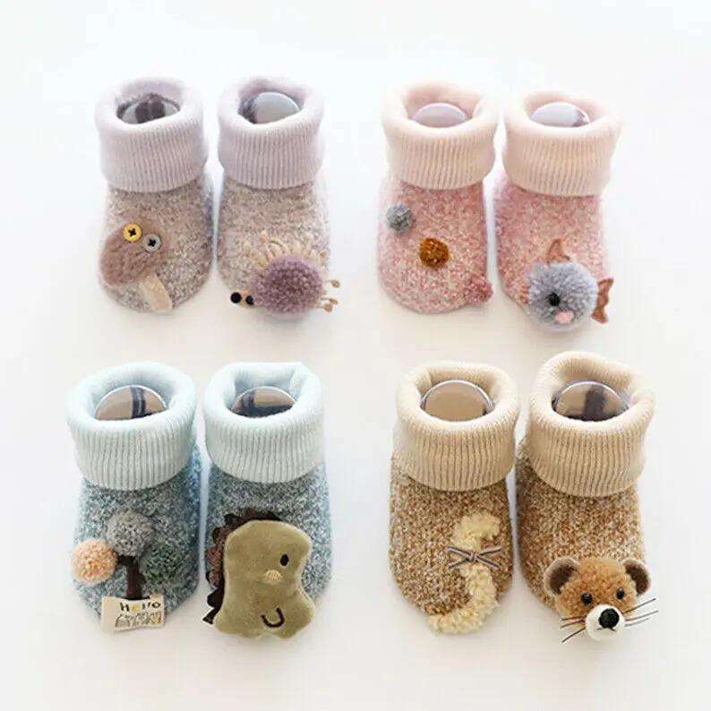 Милые Нескользящие носки для ползания с рисунками животных для малышей 0-3 лет; Тапочки