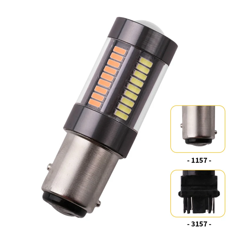 

1PCS Dual Color 1157 P21/5W BAY15D T25 3157 W21/5W 4014 66 SMD Auto LED Bulbs Turning Lights Car Brake Lamp DRL White Amber 12V