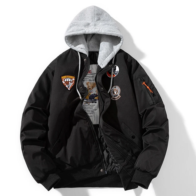 Hooded Bomber Jacket Men Cotton Liner Men's Wndbreakers 2022 Spring Hip Hop Jackets Hipster Streetwear Fashion Tops Teens | Мужская