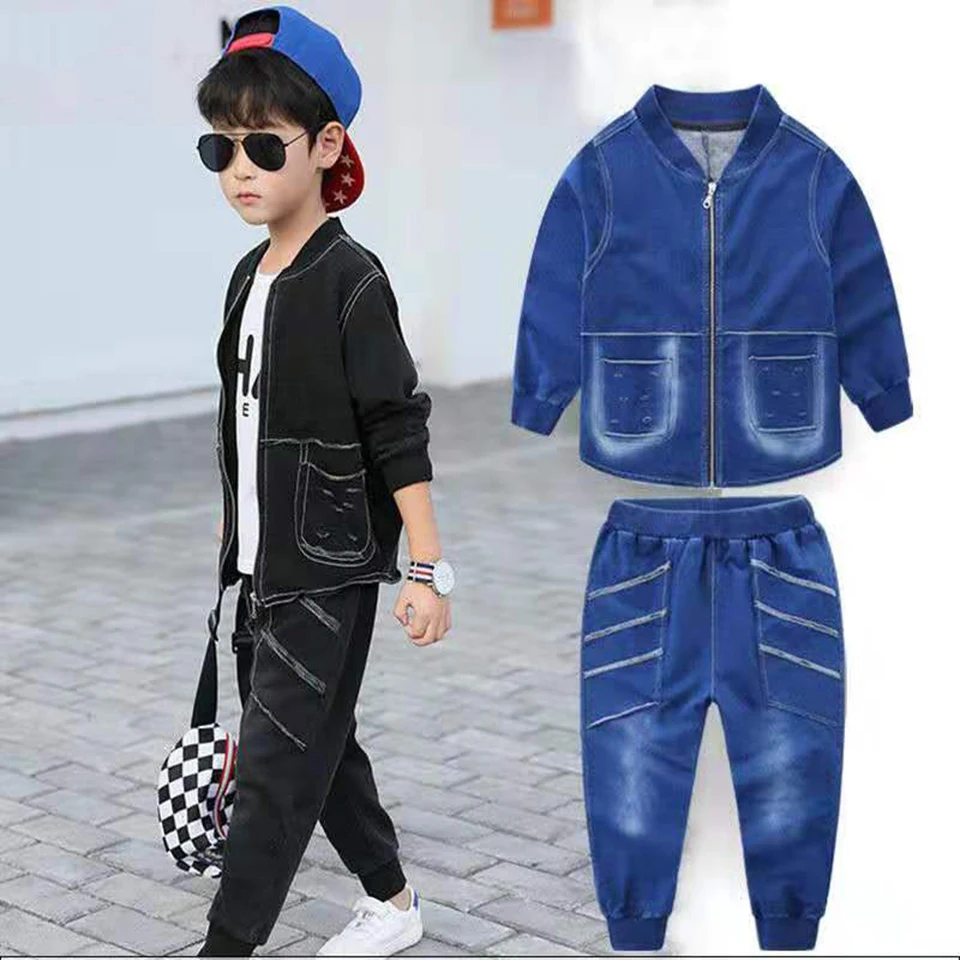  2Pcs/Set Baby Boy Clothes Sets Autumn 2019 New Kids Clothing Cotton Denim Suit Coat+Pants Kids Boy 