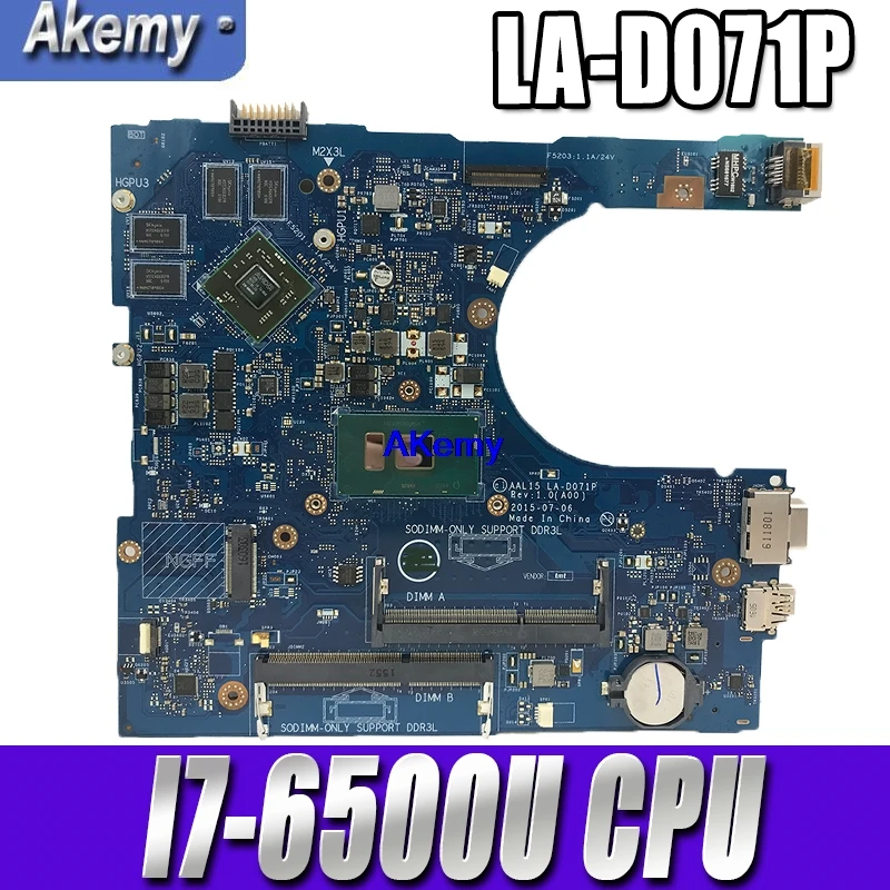 CN-F1J0W материнская плата для ноутбука Dell Inspiron 15 5559 17 5759 с I7-6500U материнская плата с процессором для ноутбука F1J0W 0F1J0W Aal15 LA-D071P