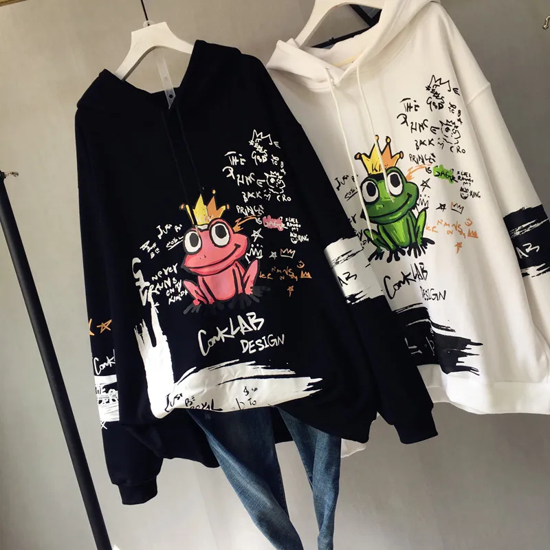 Autumn& Winter New Arrival Hooded Drawstring Sweatshirt Loose Frog Print Hip Hop Wild Sweatshirt Plus Size Free Shipping