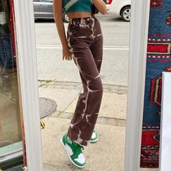 Nova impressão gráficos letras lavagem das mulheres jeans mãe para meninas carga denim oversize baggy jean impresso mulher calças compridas