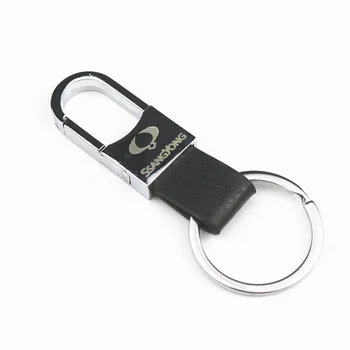 

3D Fashoin Alloy Leather Car Keyring Emblem Badge Key Ring For Ssangyong Kyron Rexton Korando Actyon Key Chain Car Styling