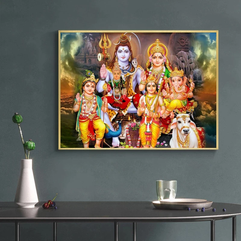 Картина на холсте с изображением индуистского бога Shiva Parvati Ganesha индийские