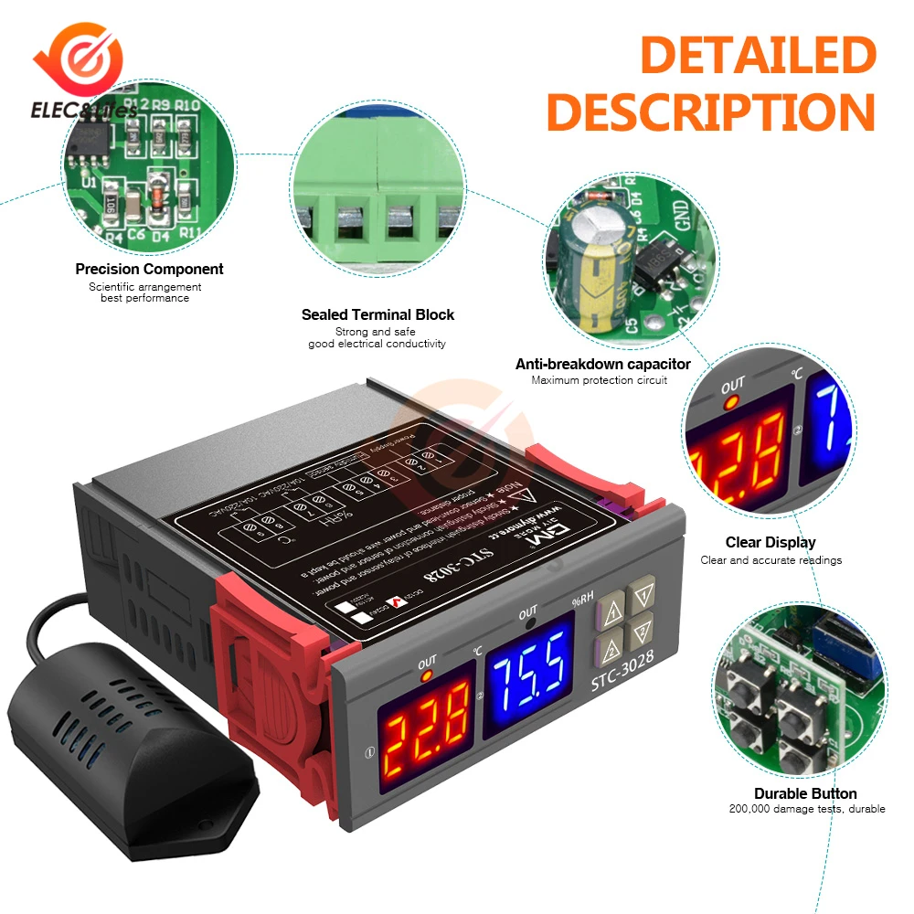 Regolatore di Temperatura e Umidità con Doppio Display STC-3028 10A