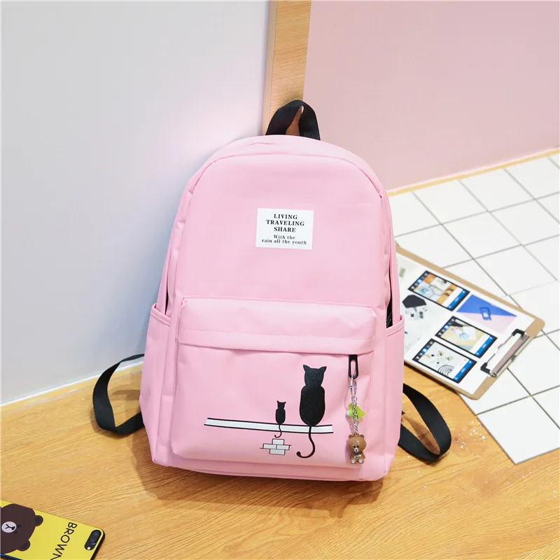 Light pink Рюкзак для студентов с рисунком котенка, женский модный повседневный рюкзак для путешествий, школьный рюкзак с принтом для подростков - Цвет: Light pink