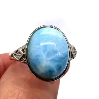 

Top Natural Blue Larimar Ring Jewelry For Woman Man Crystal 17x14mm Oval Beads Silver Water Pattern Stone Adjustable Ring AAAAA