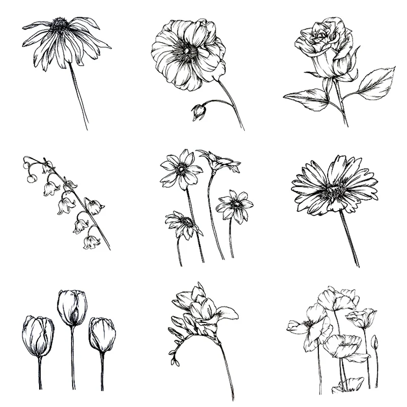 Transparent Stamp Sketch Flowers Clear Stamps Fairy Rubber Silicone Seal for DIY Scrapbooking Card Making Album Photo Decoration