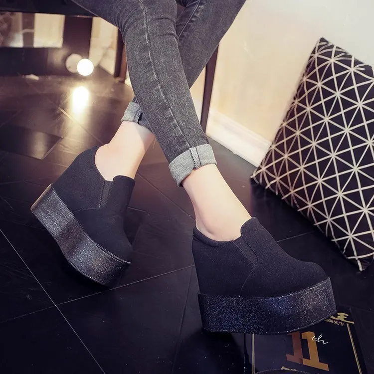 

2019 Spring New Style Europe And America round-Toe Casual Versatile Thick Bottomed Ultra High Platform Heel Shoes WOMEN'S Shoes