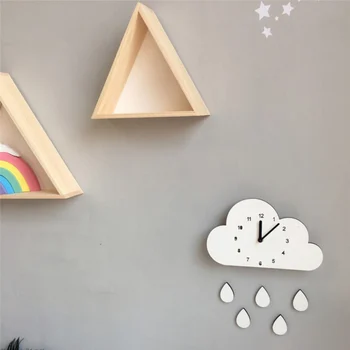 

New Nordic Wooden Cloud Raindrop Shaped Cartoon Elephant Wall Clock For Nursery Kids Room Decoration Home Decor