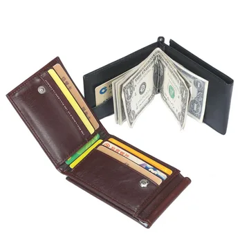 

Men's fashion card package ticket clip European and American business US gold clip pu pickup card clip short section three fold