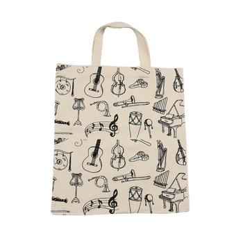

BEAU-Music Score Cotton Handbag Musical Elements Note Tote Bag Instruments Accessories