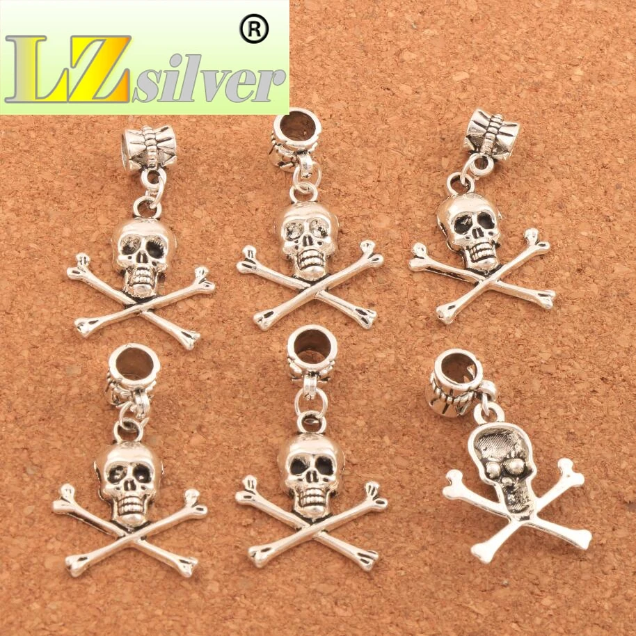 Pirate Skull Halloween Charm Beads 100PCS zinc alloy Bronze Dangle Fit European Bracelets Jewelry DIY B981 34.5x19.6mm