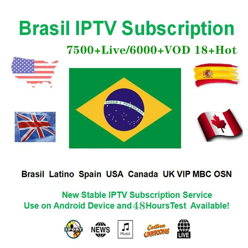 

Brazil Iptv subscription HD Iptv 7500+ World Mexico Latin Brazil Peru Columbia Argentine Chili for Android M3u Enigma Smart Iptv