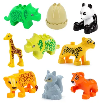 

Duploed Blocks Animals Set Building Blocks Figures Dinosaurs Crocodile Elephant Zoo Series DIY Blocks Kids Educational Toys Gift