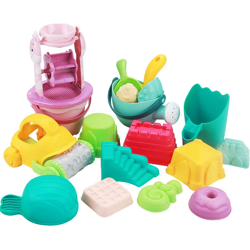 Juego de playa para bebé, juguetes de arena de silicona suave para verano, cubo, herramienta, rastrillo, reloj de arena, juego al aire libre, conjunto de herramientas para nadar