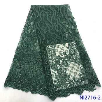 

Green Luxury Lace Fabric High Quality African Mesh Lace Fabric Embroidery Tulle Lace With Sequin For Bridal Lace Dress NI2716-2