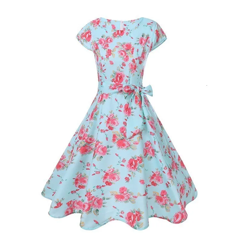 

Vrouwen Zomer bloemen jurk 50s Vintage casual print or HALS party werk kantoor jurk retro rokabilly dresses