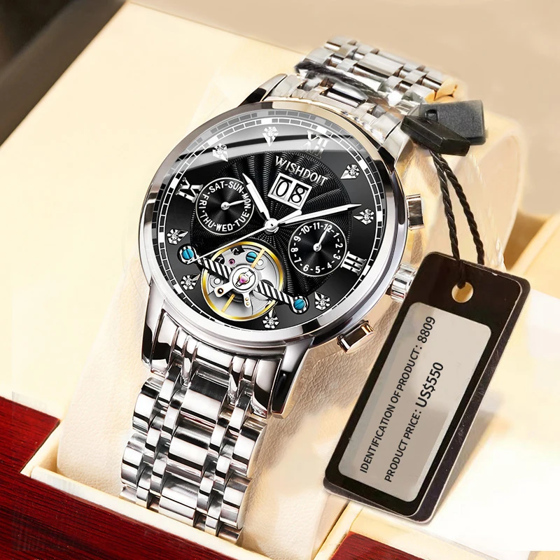 2021WISHDOIT Men's Watch Top Brand Luxury Stainless Steel Automatic Mechanical Tourbillon Casual Fashion | Наручные часы