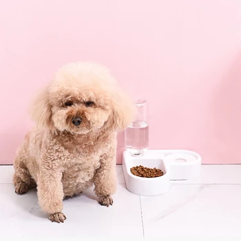 

Pet Feeder Bowl Automatic Water Double Bowls Food Wall Corner Save Space 500Ml Bottle Drinking Kitten Dogs Products