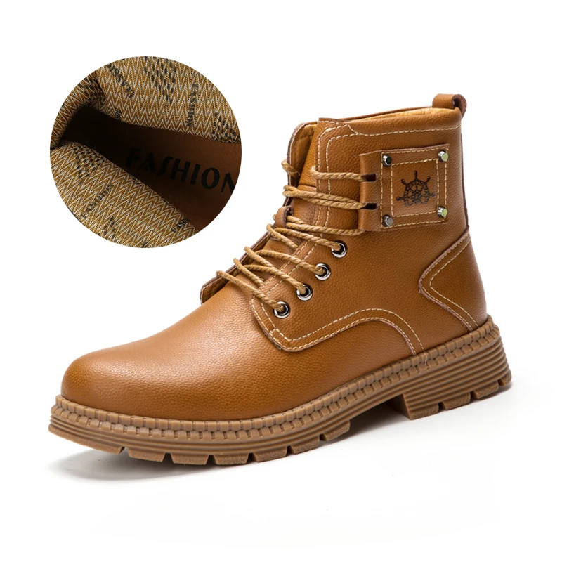 Autumn Light Brown Ботинки martin размера плюс 38-45 мужская осенне-зимняя обувь ботинки из спилка мужская обувь, теплые плюшевые зимние ботинки на меху для мужчин - Цвет: Autumn Light Brown