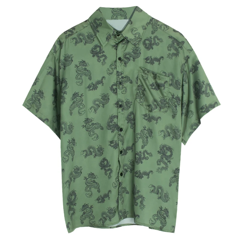 Винтажная уличная одежда в стиле хип-хоп Харадзюку панк готика Дракон принт свободная футболка Топ Женская блузка корейский негабаритных камуфляж зеленый Rap Blusas - Цвет: as photo
