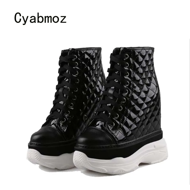 Cyabmoz/пикантные женские туфли на платформе и высоком каблуке, увеличивающие рост вечерние женские туфли в клетку женские туфли-лодочки Zapatos mujer Tenis feminino