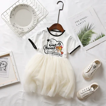 

Mihkalev Cartoon Kids Summer dresses for girls tulle princess dresses 2 3 4 5Year children patchwok tutu dress vestidos